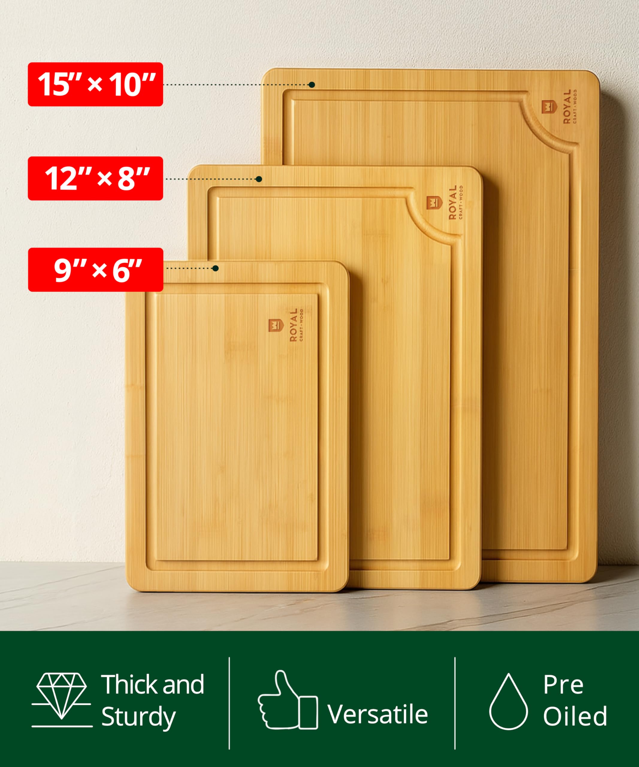 ROYAL CRAFT WOOD side handle detail for safe, effortless board transfers