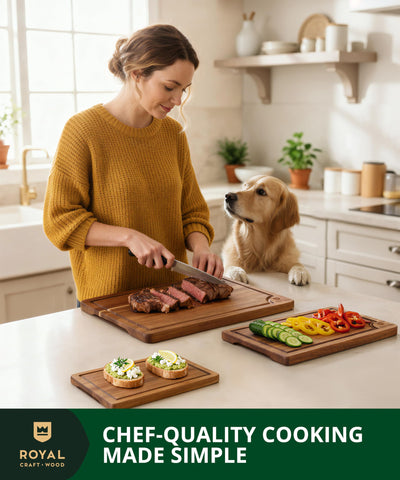 ROYAL CRAFT WOOD side handle close shot showing easy carrying and stable serving