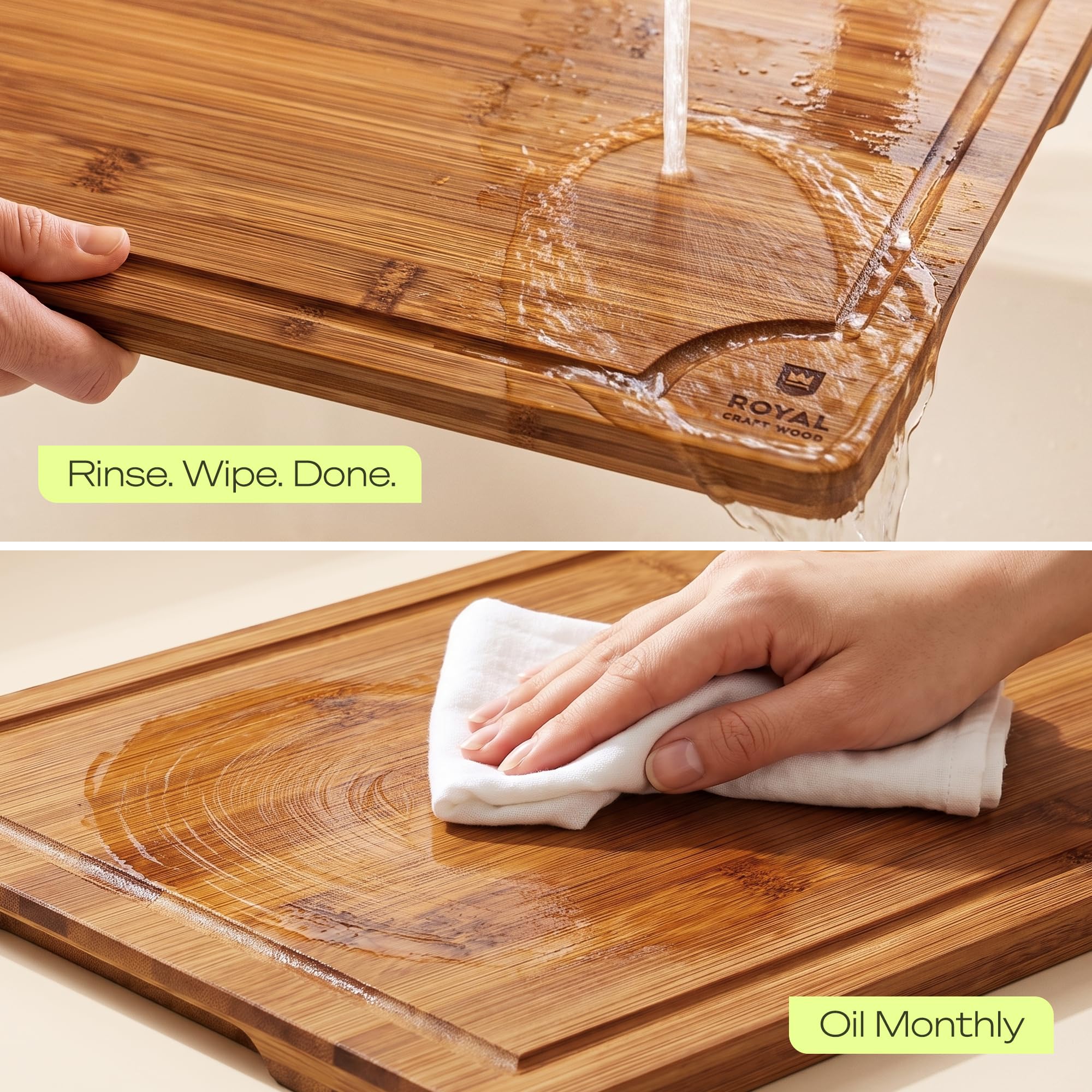 ROYAL CRAFT WOOD boards on counter to illustrate true size and scale