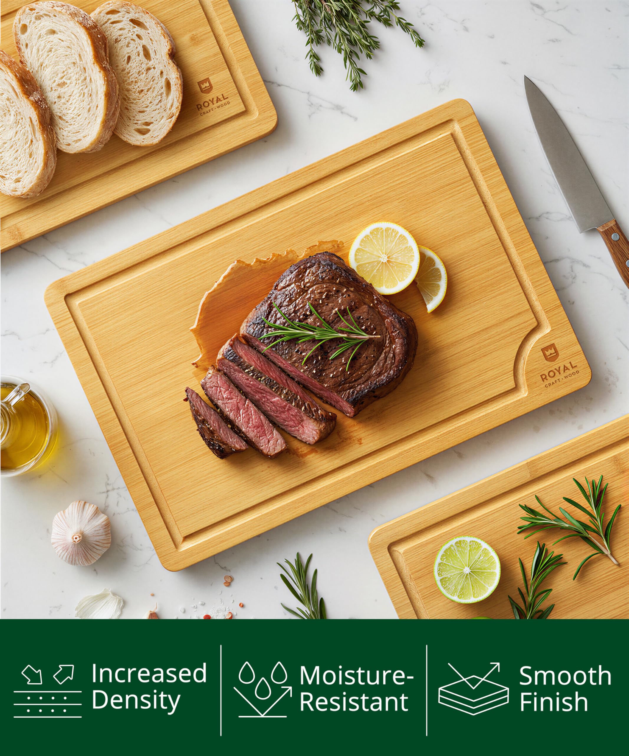 ROYAL CRAFT WOOD small board beside utensils to show size and convenience