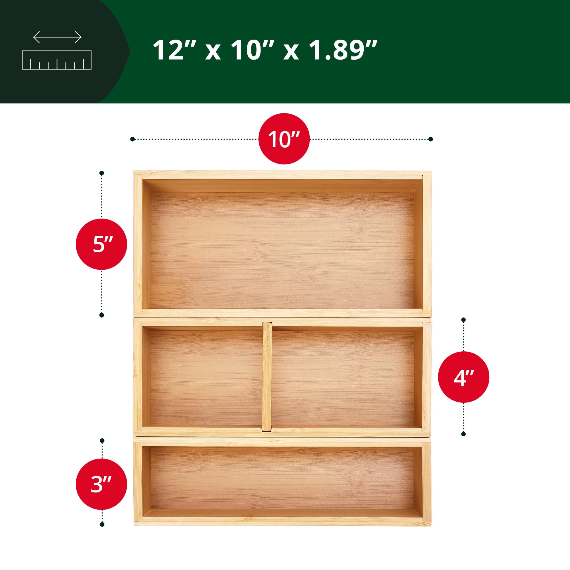 ROYAL CRAFT WOOD three bamboo bins lined up to show sizes and flexible organization benefit