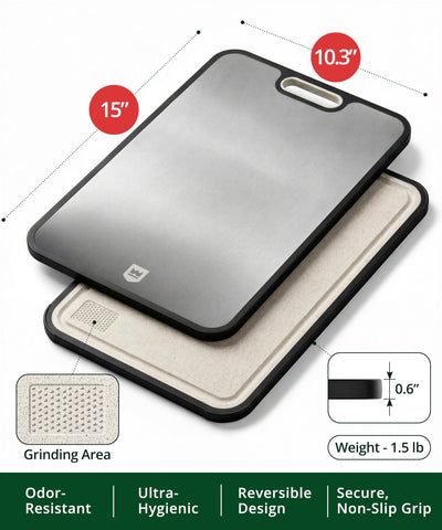 ROYAL CRAFT WOOD titanium surface close-up highlighting strength and stain resistance for meat prep