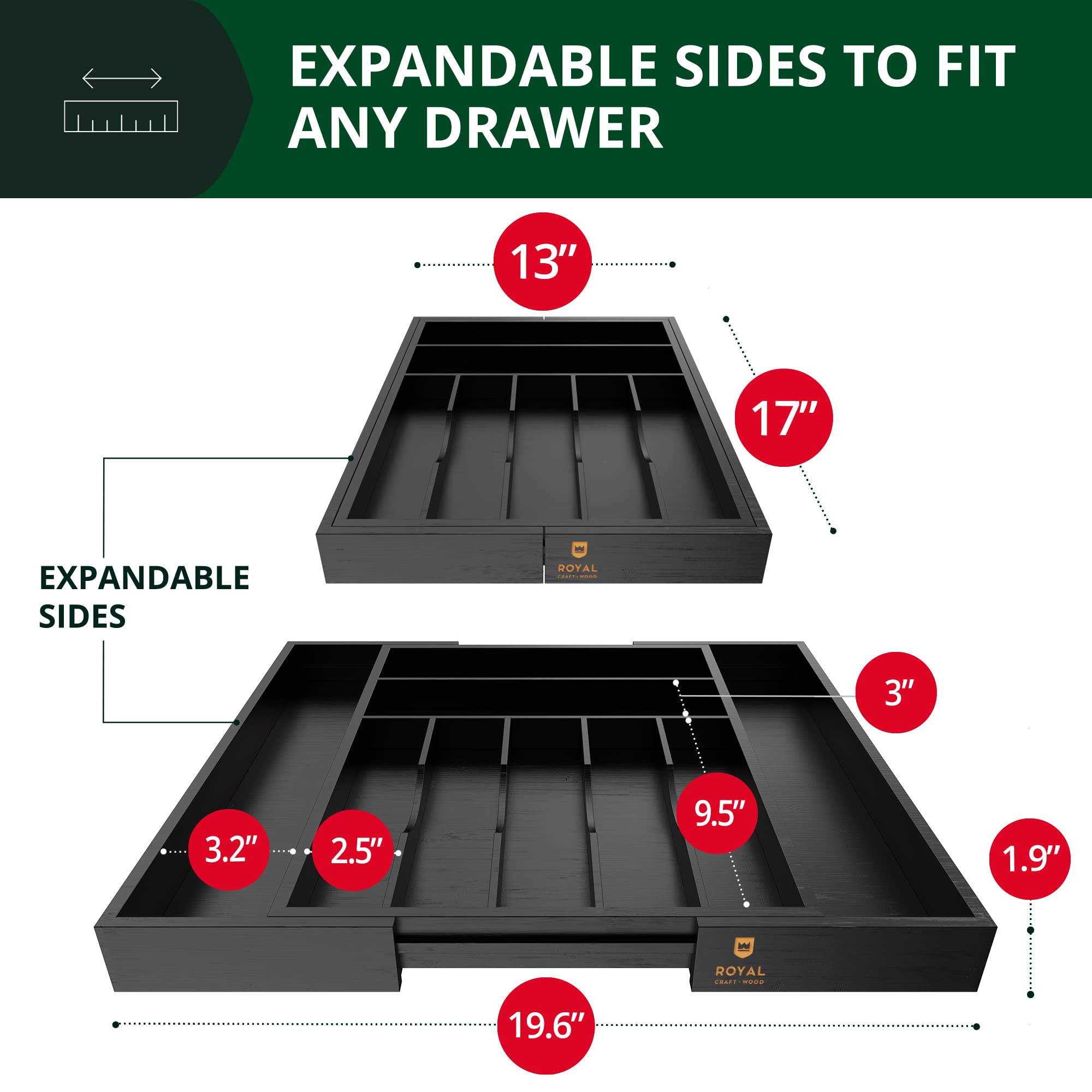 ROYAL CRAFT WOOD top view showing nine-slot layout for organized flatware
