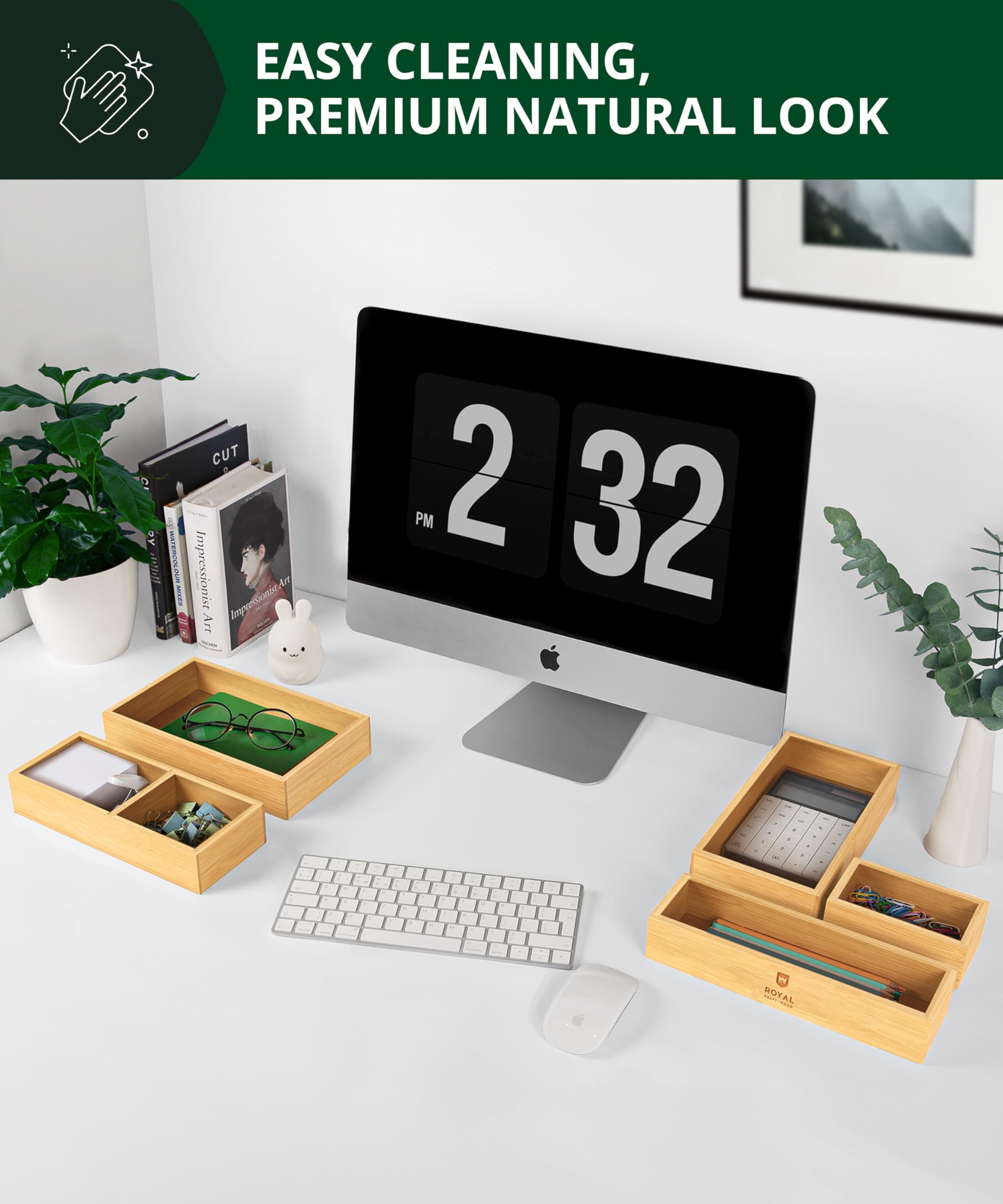 ROYAL CRAFT WOOD trays used as a countertop charging station for cable management
