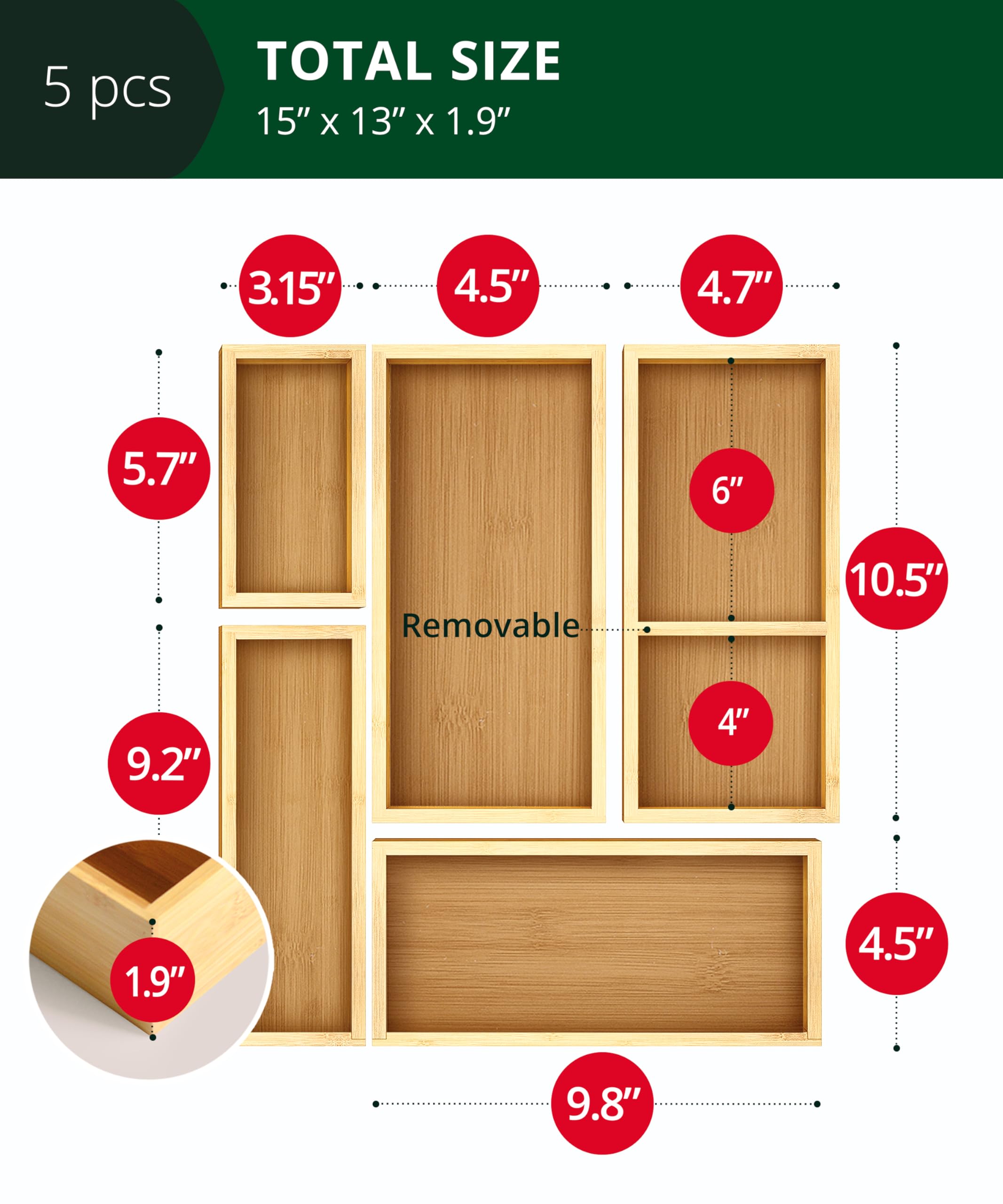 ROYAL CRAFT WOOD stacked trays side view demonstrating compact nested storage benefit
