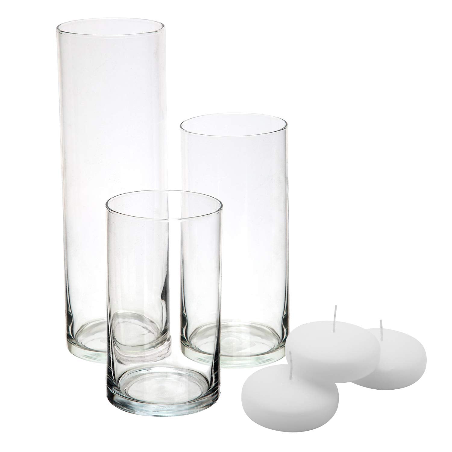 Royal Imports front view of three vases with candles, elegant table impact