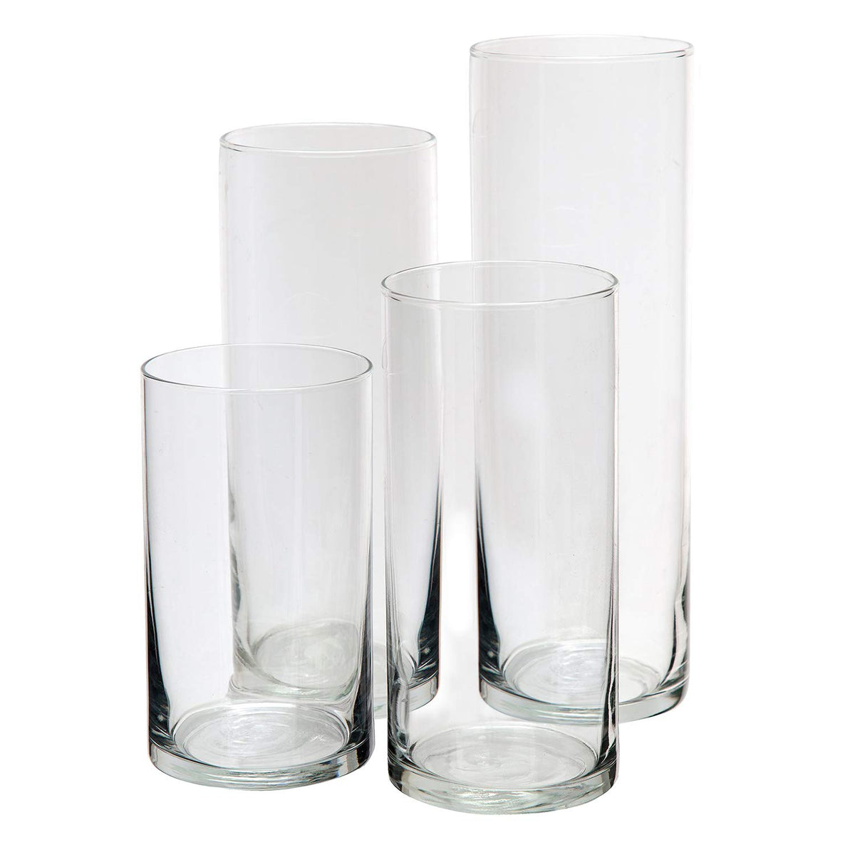 Royal Imports front view of packaged set showing four clear vases and safe shipping