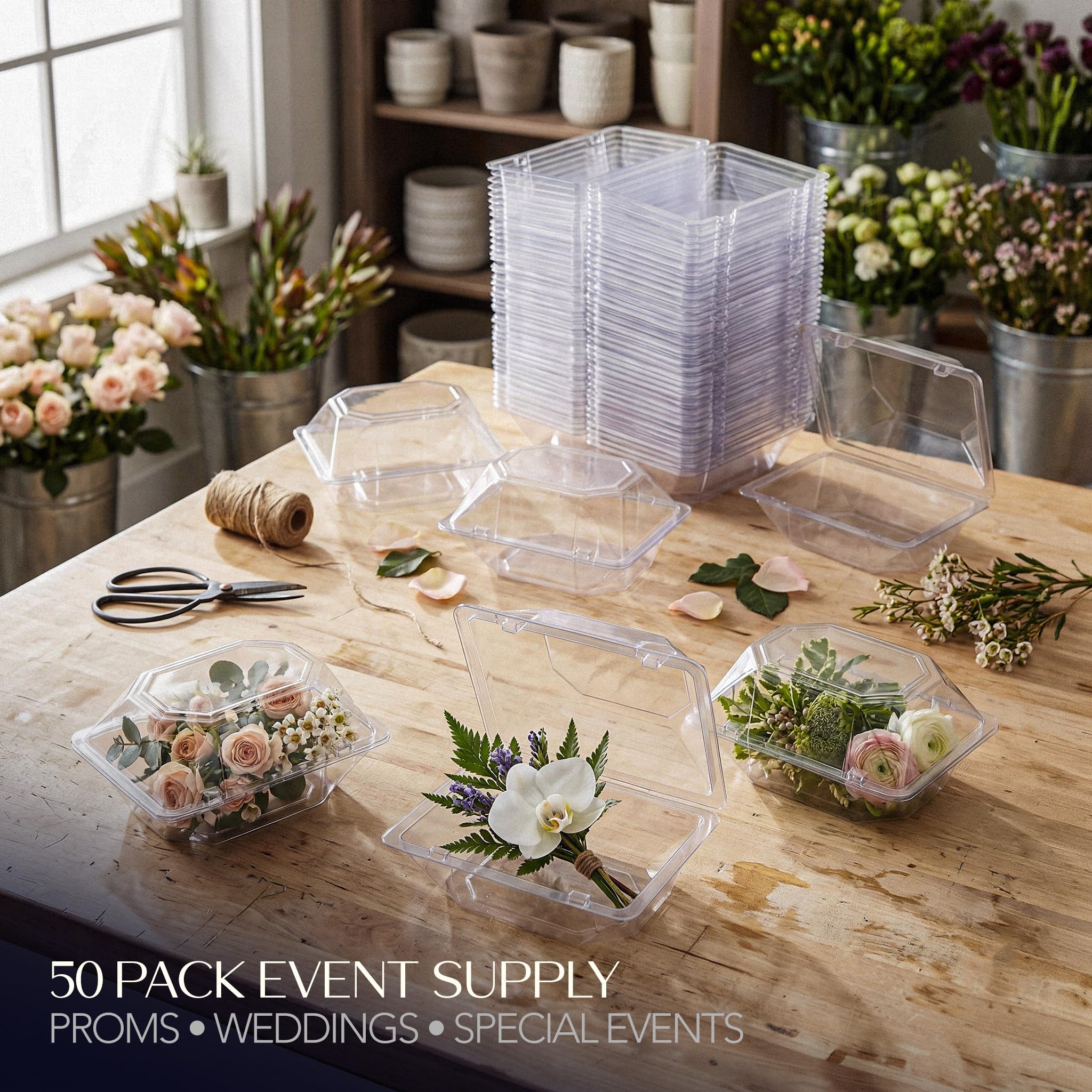 Royal Imports wedding display with corsage boxes for elegant presentation
