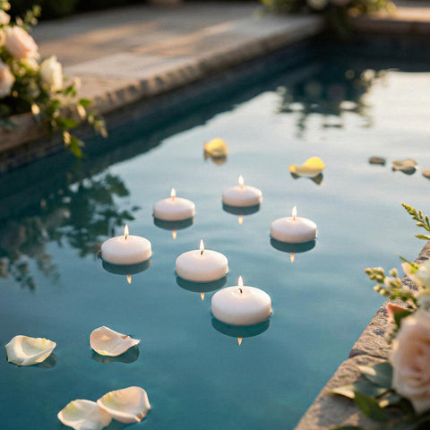 Royal Imports lit candle floating in glass bowl creating calm table ambiance