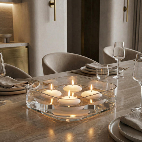 Royal Imports candles floating in pool delivering steady ambient lighting outdoors
