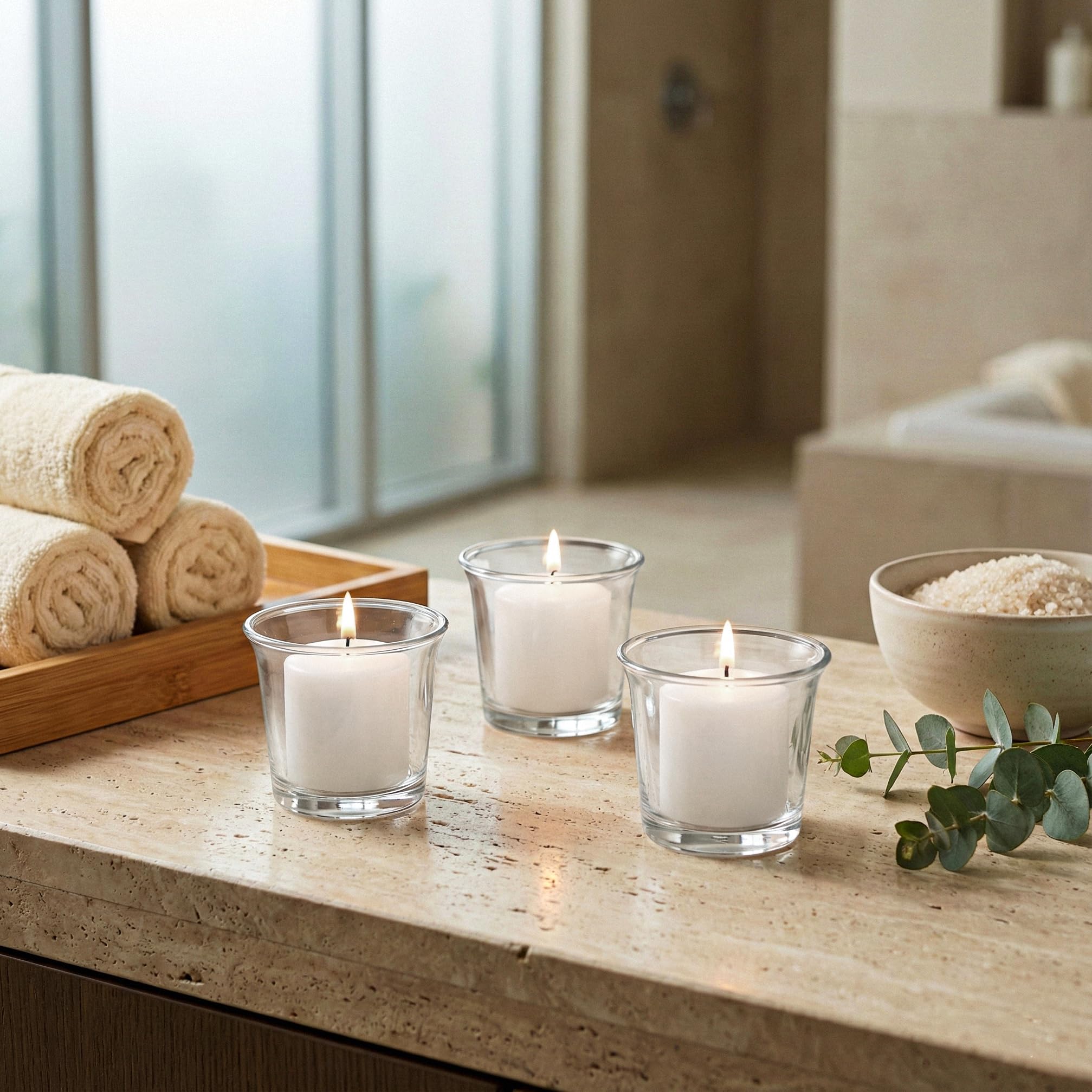 Royal Imports lit votive in glass holder creating warm ambience