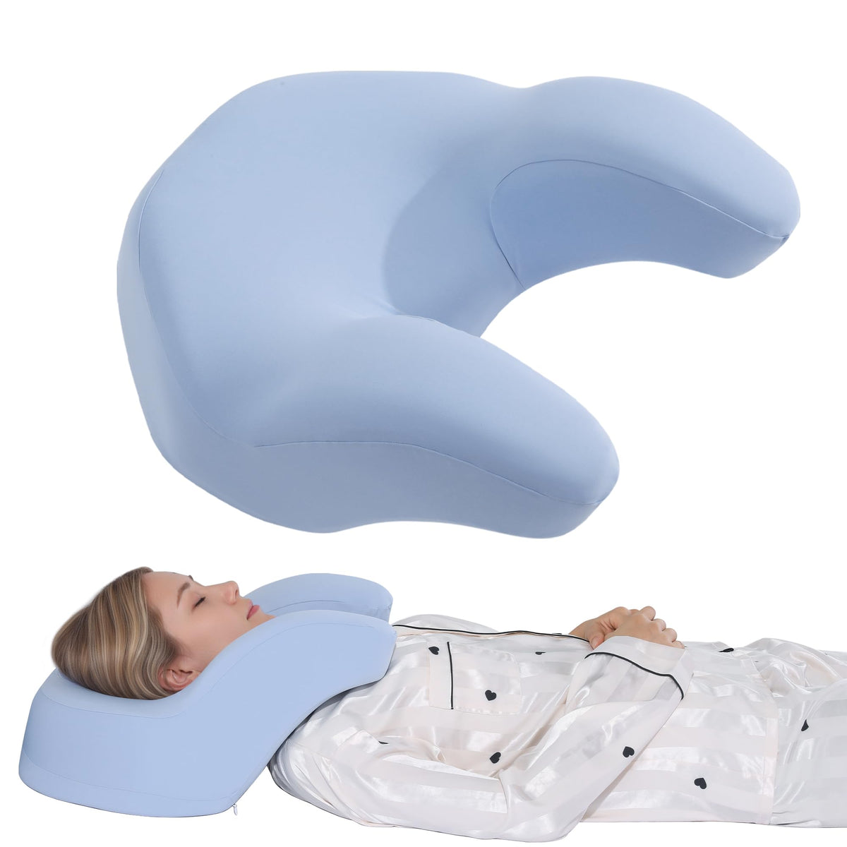 ROYALAY front view of blue contoured pillow showing centered head support and comfort