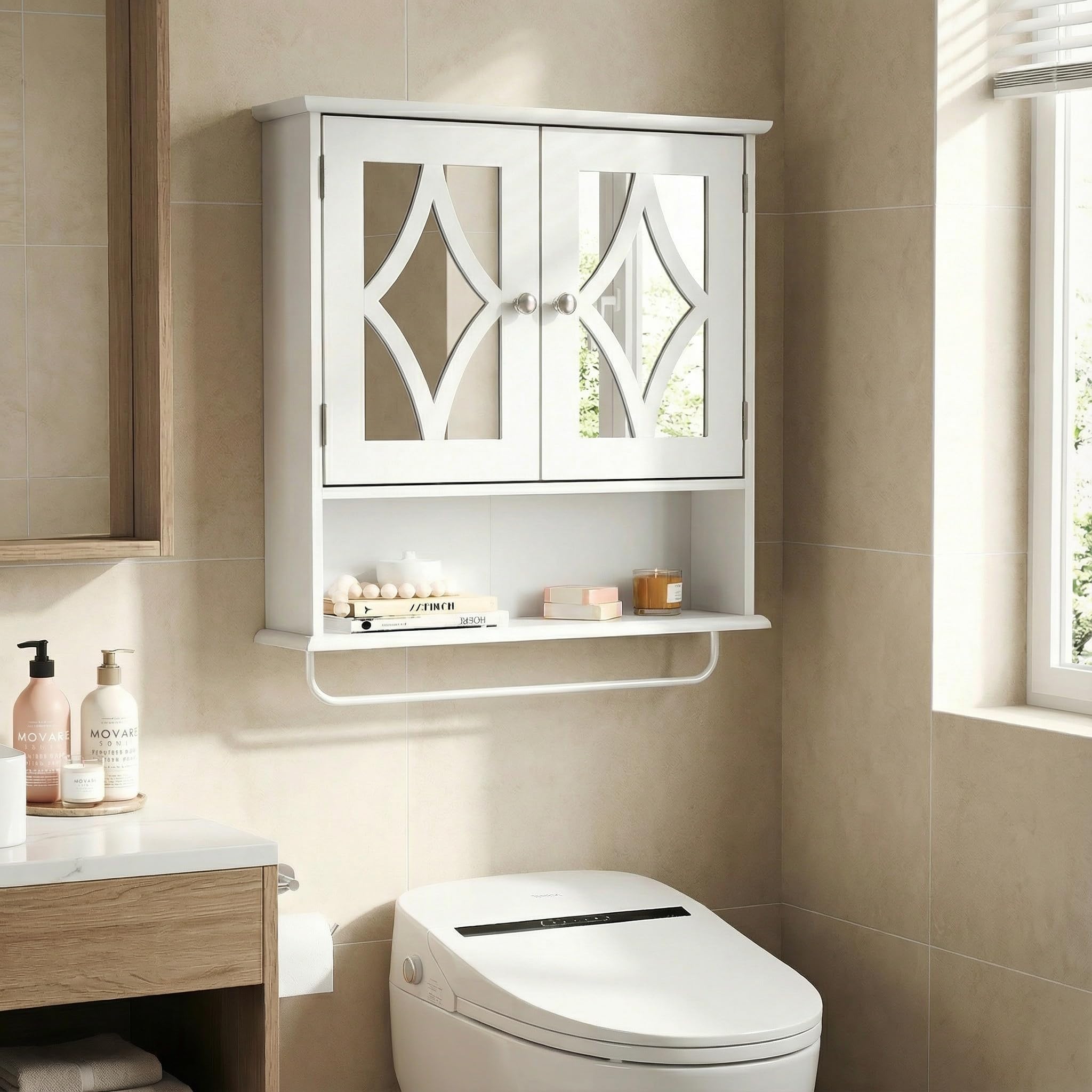 RoyalCraft installed over toilet shows space-saving vertical storage