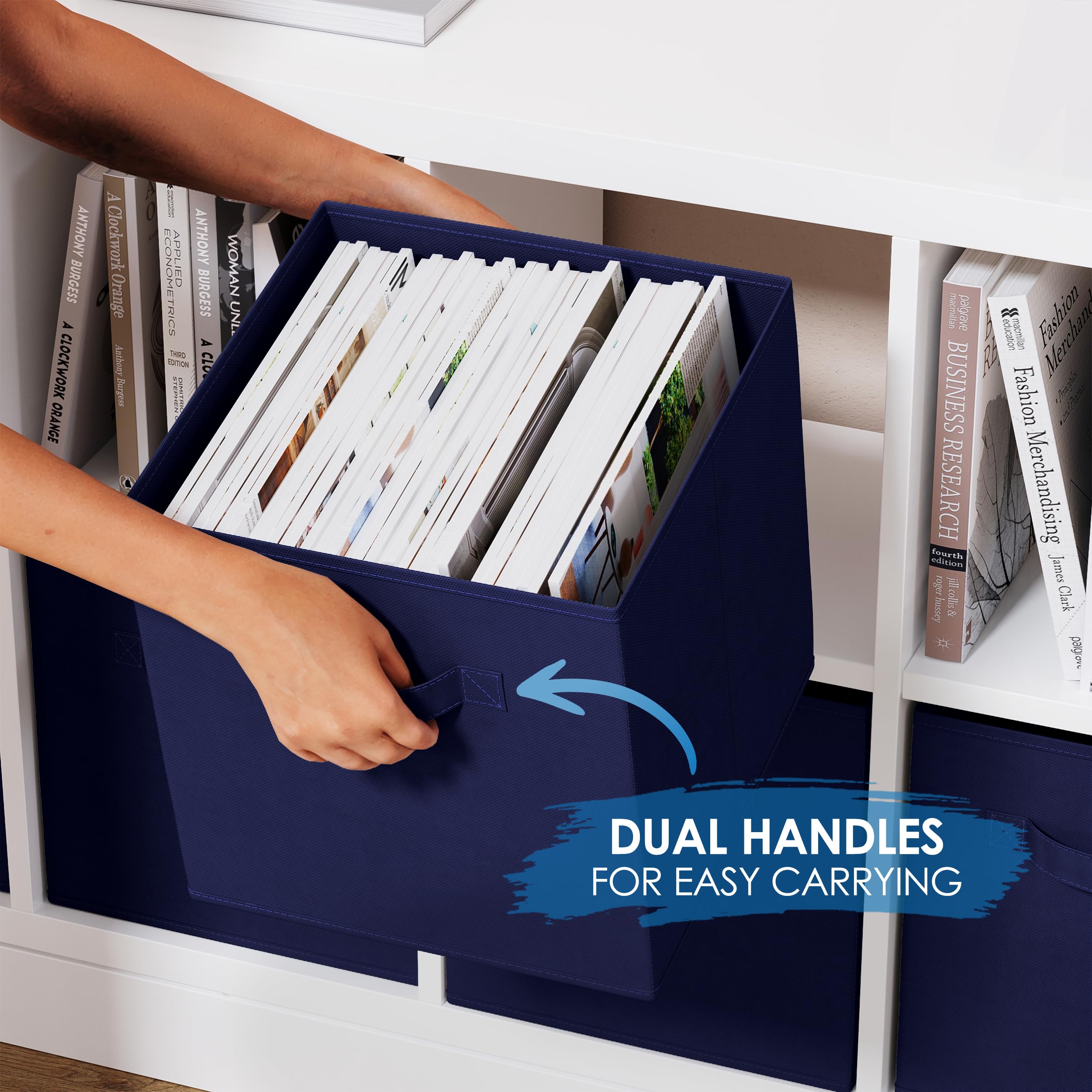 Royexe cube placed inside shelving unit showing tidy shelf organization