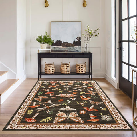 ROYHOME mushroom rug folded by washer showing machine-washable convenience