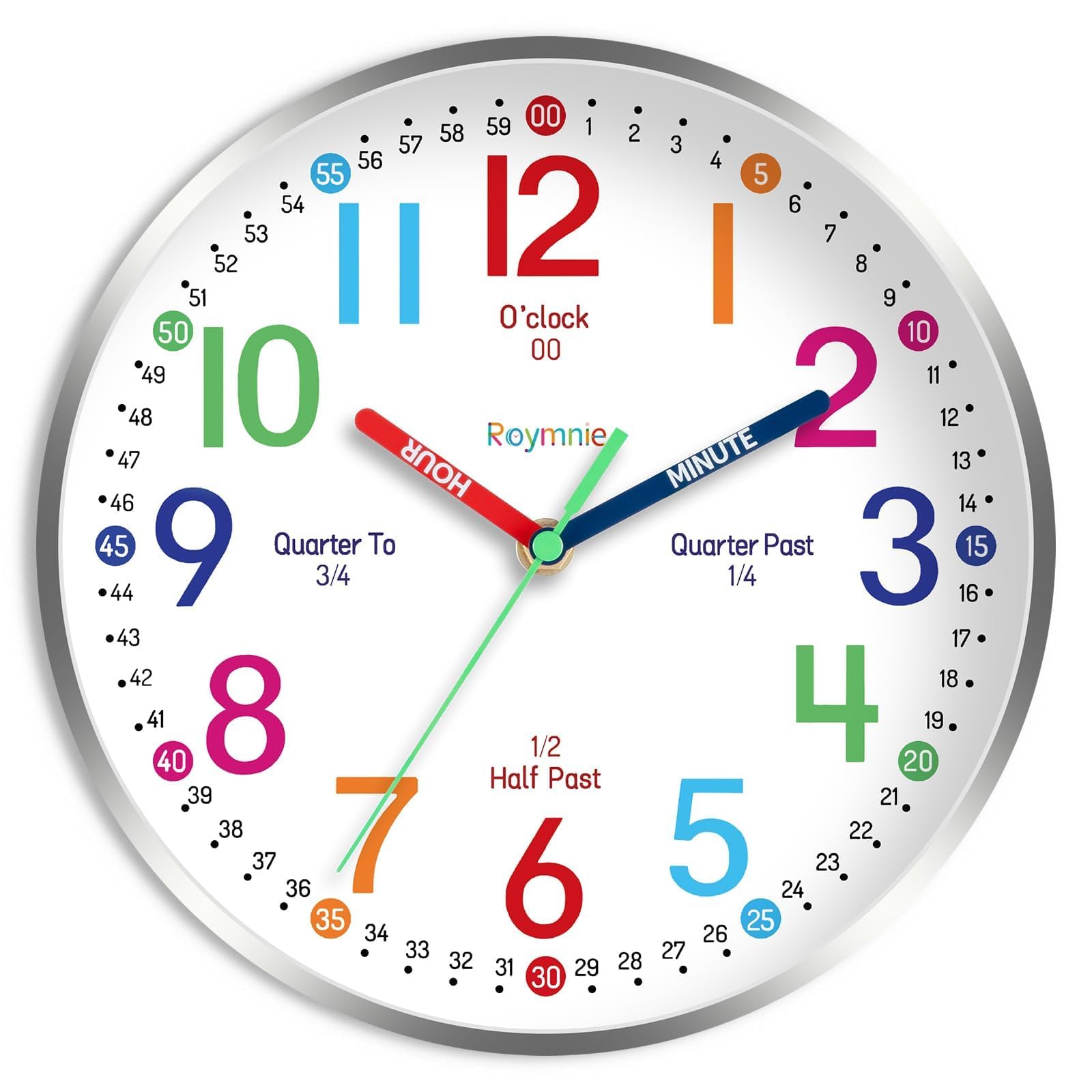Roymnie front view colorful face showing clear hour colors and readable numbers