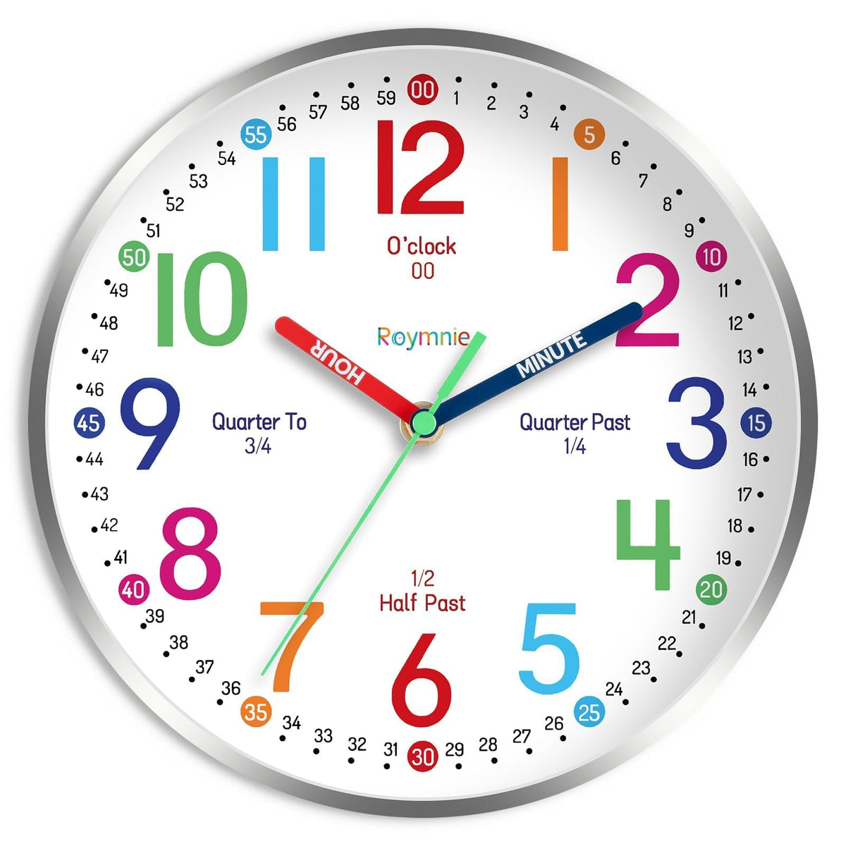 Roymnie front view colorful face showing clear hour colors and readable numbers