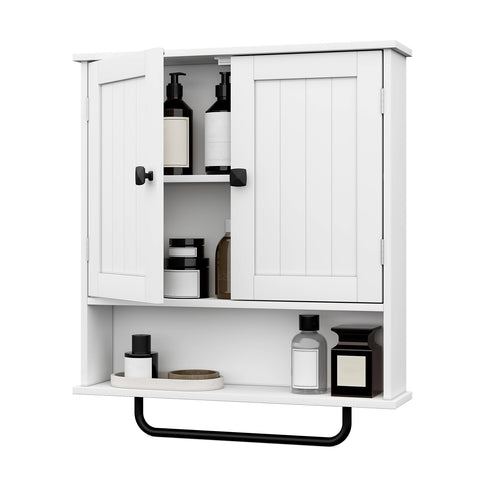 RRX front view of white wall cabinet showing sleek modern storage benefit