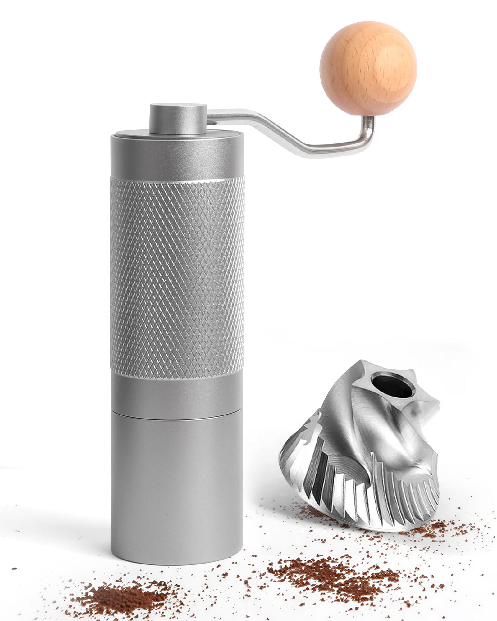 Rsoilch front view showing compact stainless steel grinder ideal for travel