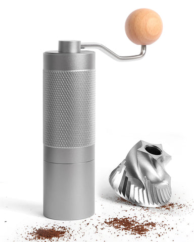Rsoilch front view showing compact stainless steel grinder ideal for travel