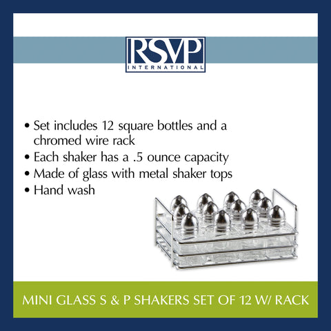 RSVP International side profile of shakers in rack showing compact storage and space-saving design