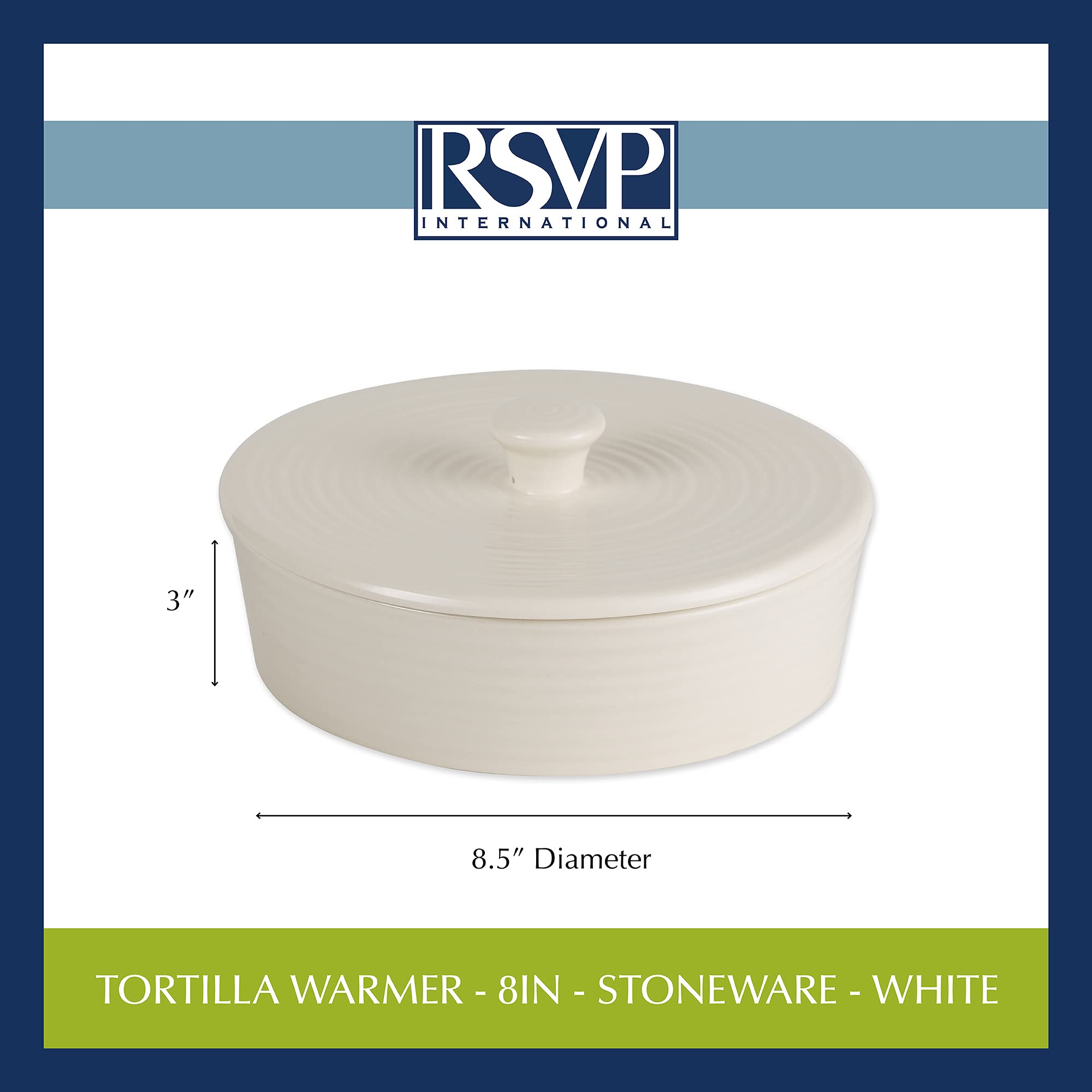 RSVP International open warmer with stacked tortillas inside, keeps tortillas soft benefit
