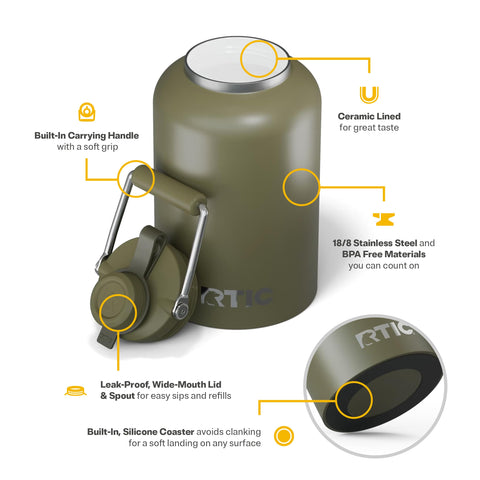 RTIC Outback Jug olive ceramic interior close-up preserving flavor and resisting stains