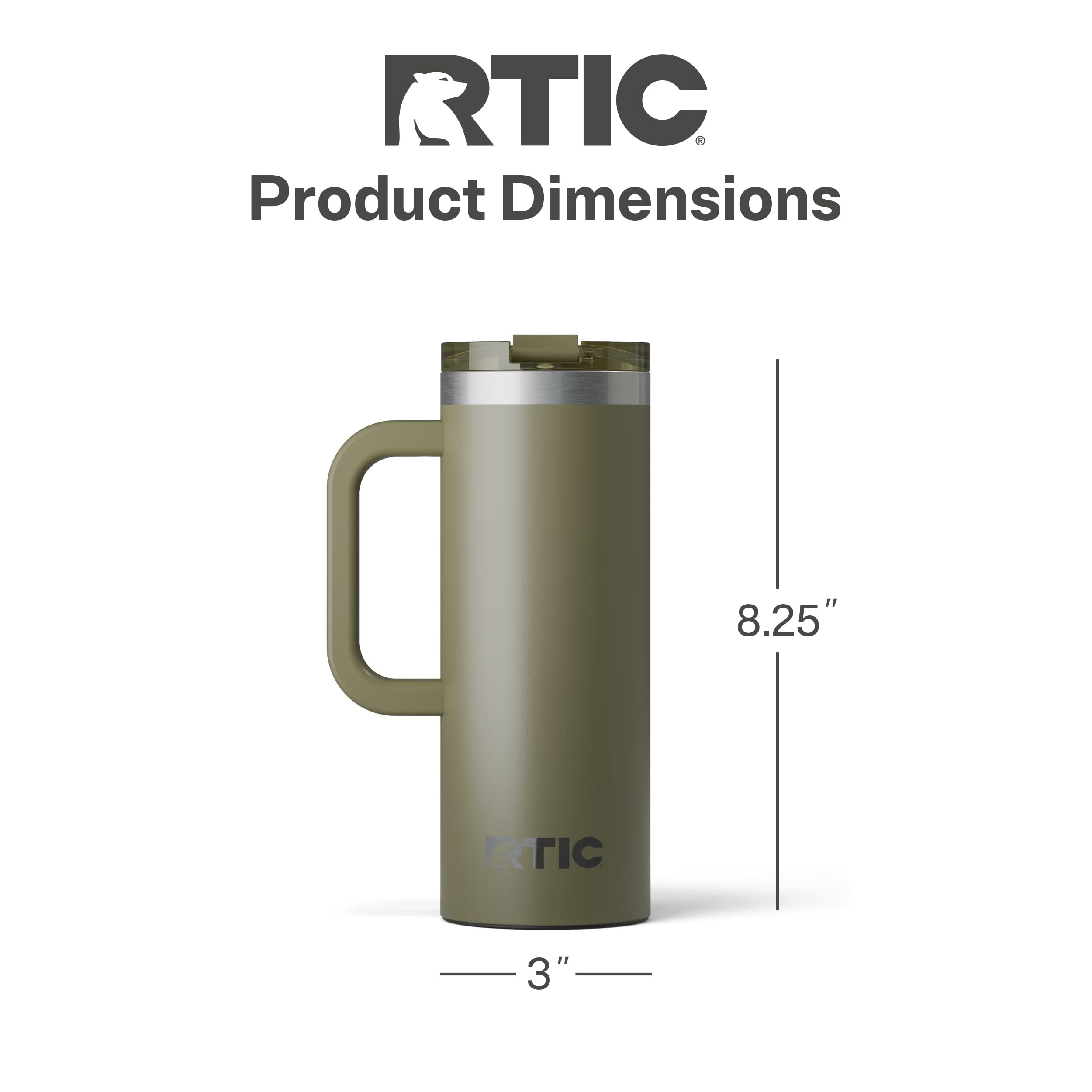 RTIC size comparison next to smartphone demonstrating 20oz capacity and portability