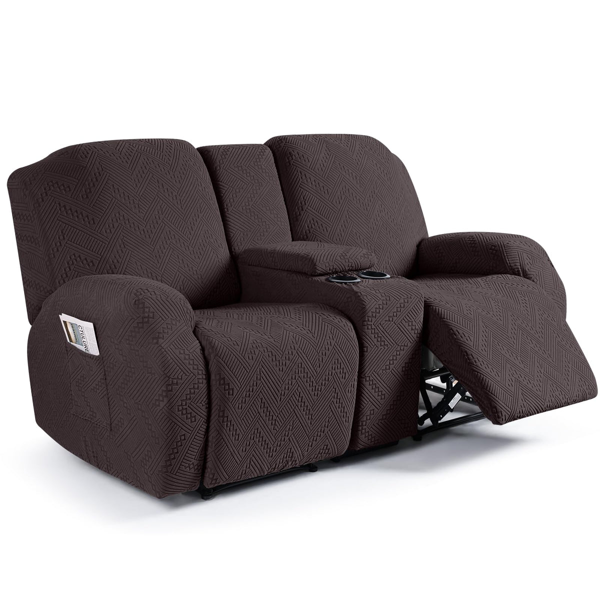 Ruaozz front view chocolate loveseat cover shows neat fit and refreshed look