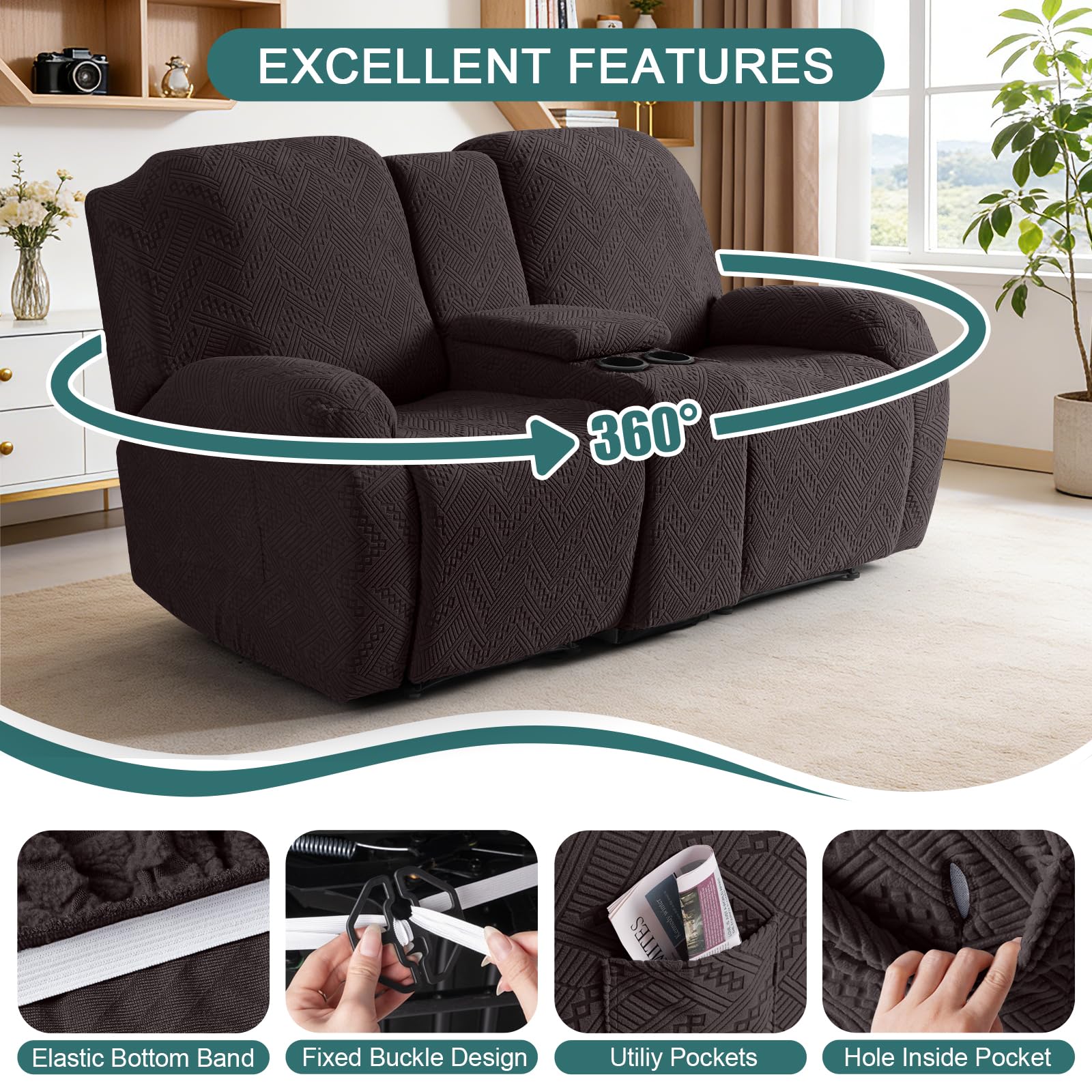 Ruaozz utility pockets detail showing storage for remotes and phones