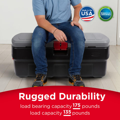 Rubbermaid Action Packer stored in garage with tools and gear benefit: organized space