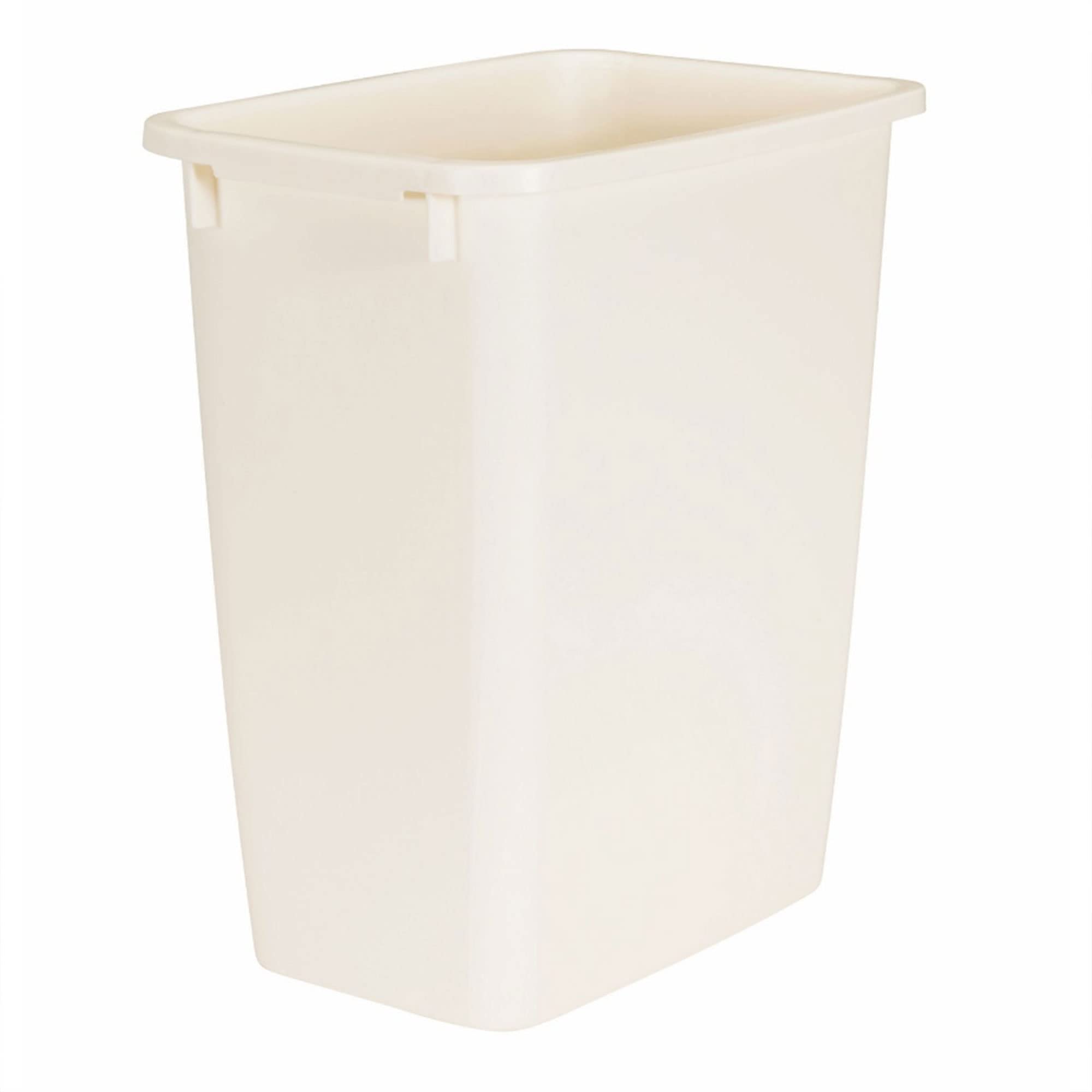 Rubbermaid bisque front view open wastebasket showing capacity and shape for space saving