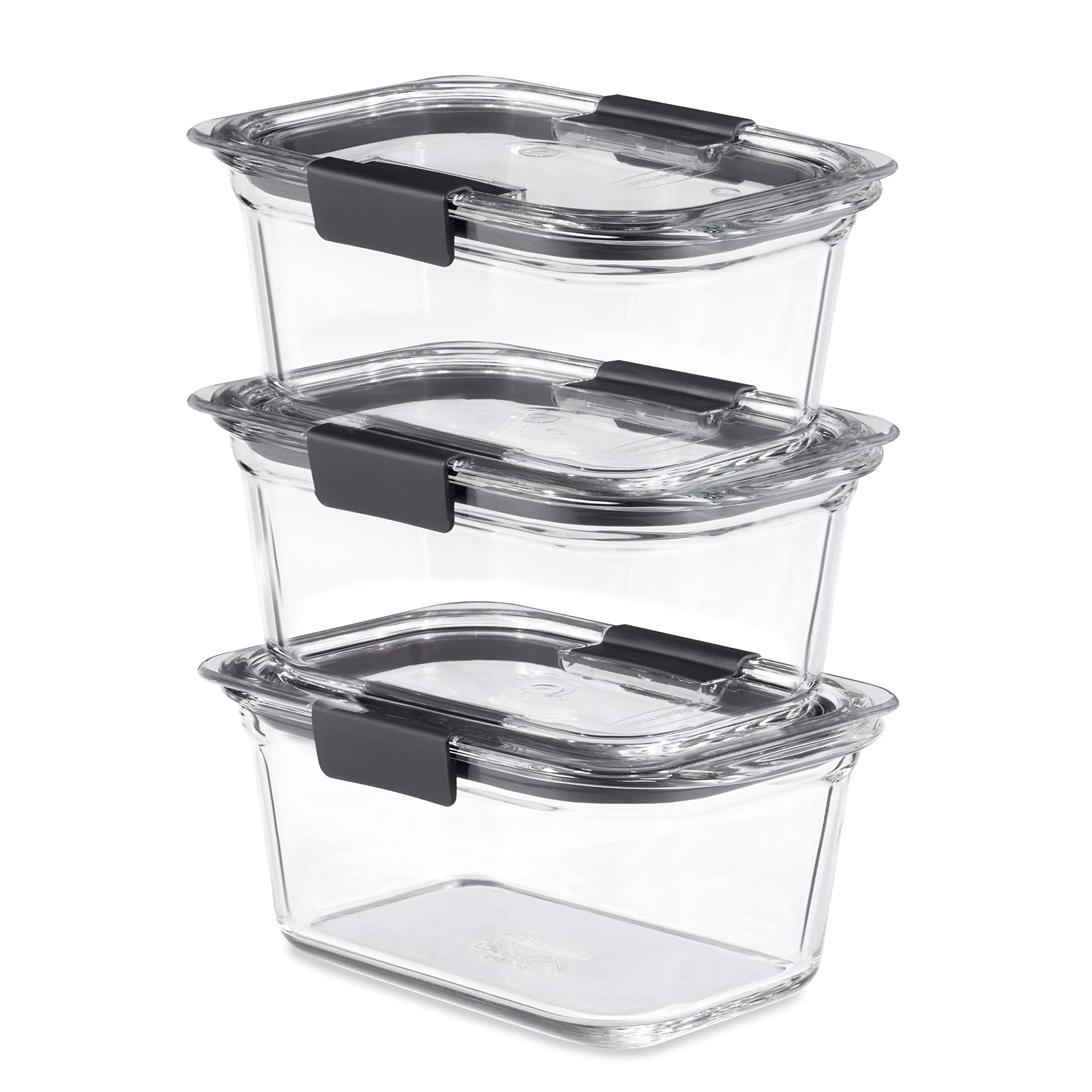 Rubbermaid Brilliance front view showing clear lids and glass bases for organized storage