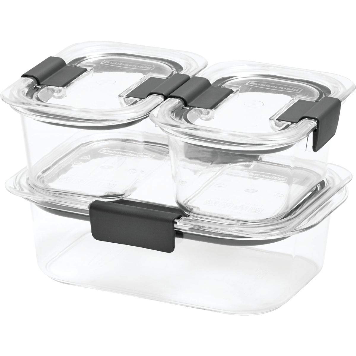 Rubbermaid Brilliance front view showing clear containers and secure latches for leak-free transport