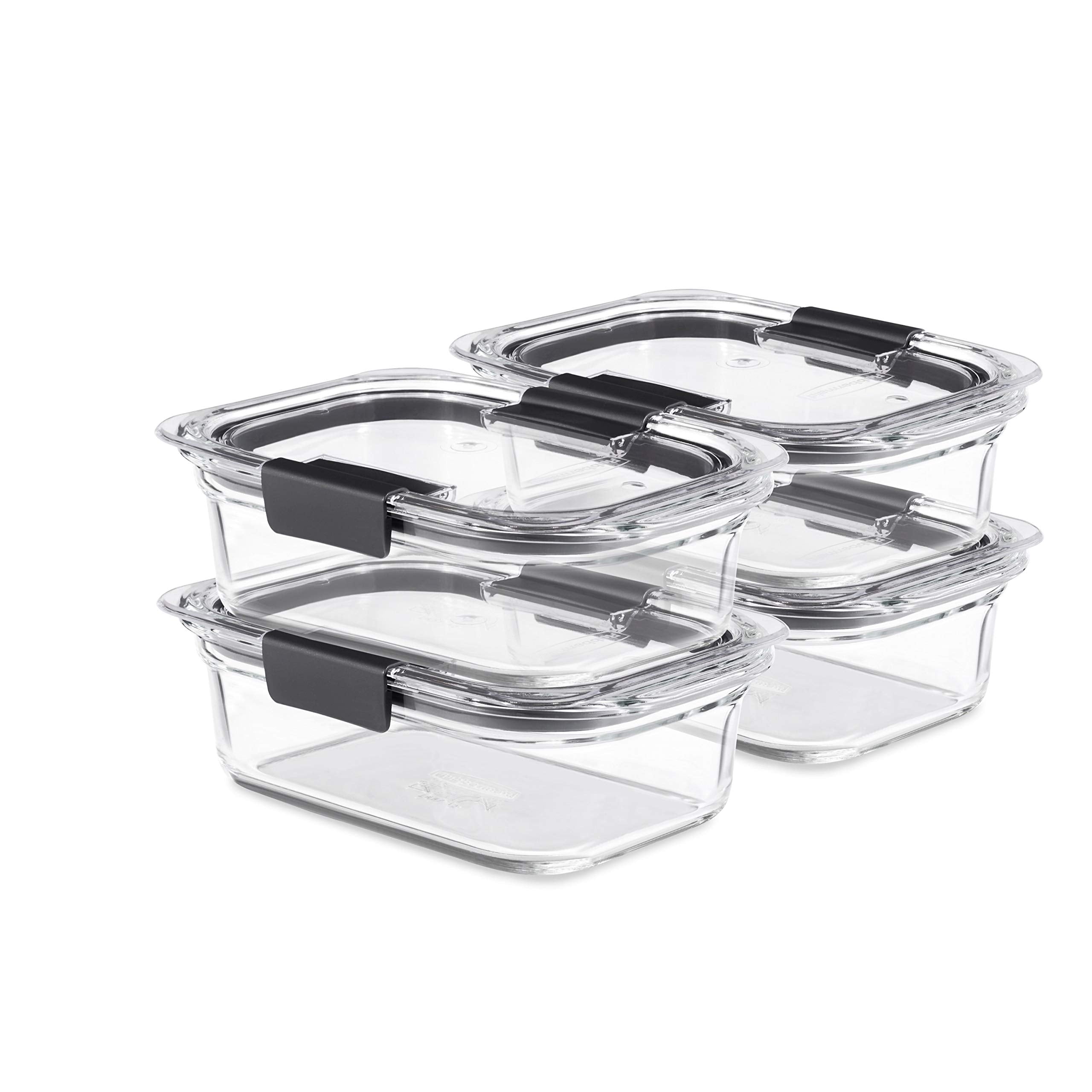 Rubbermaid Brilliance front view showing clear lids and glass bases for easy identification