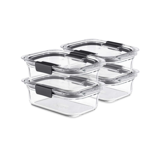Rubbermaid Brilliance front view showing clear lids and glass bases for easy identification