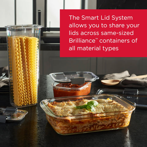 Rubbermaid Brilliance glass base in oven showing oven-safe up to 450°F benefit