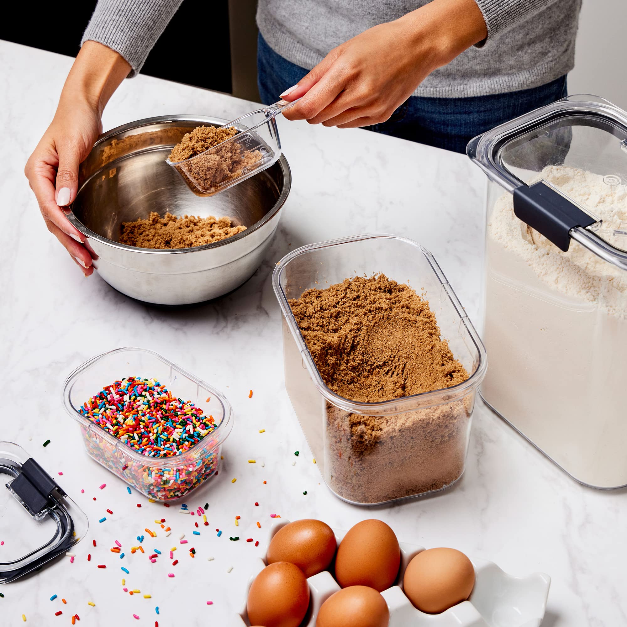 Rubbermaid Brilliance on kitchen counter showing tidy storage and countertop-ready presentation