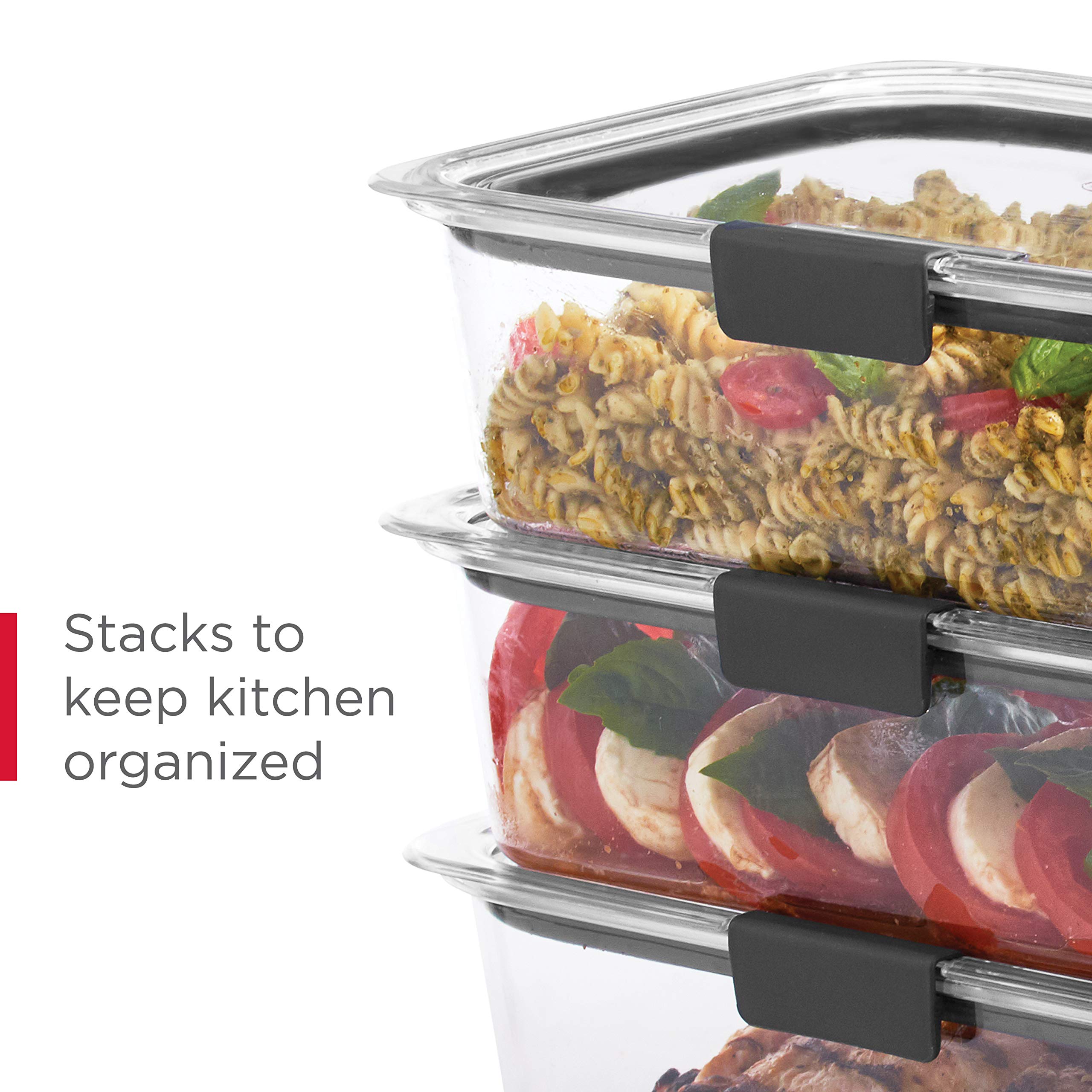 Rubbermaid Brilliance size comparison on counter demonstrating variety for meal prep and portioning