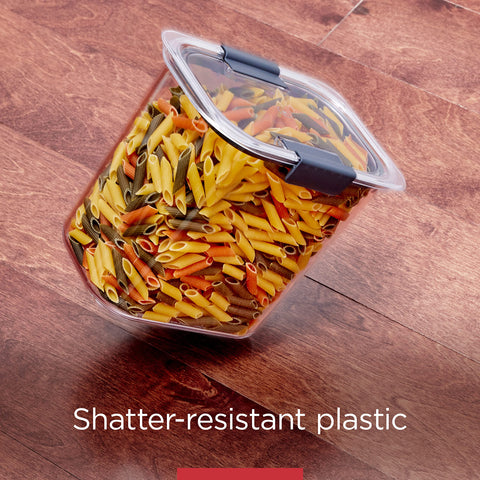 Rubbermaid Brilliance stacked containers in pantry saving vertical space and improving organization