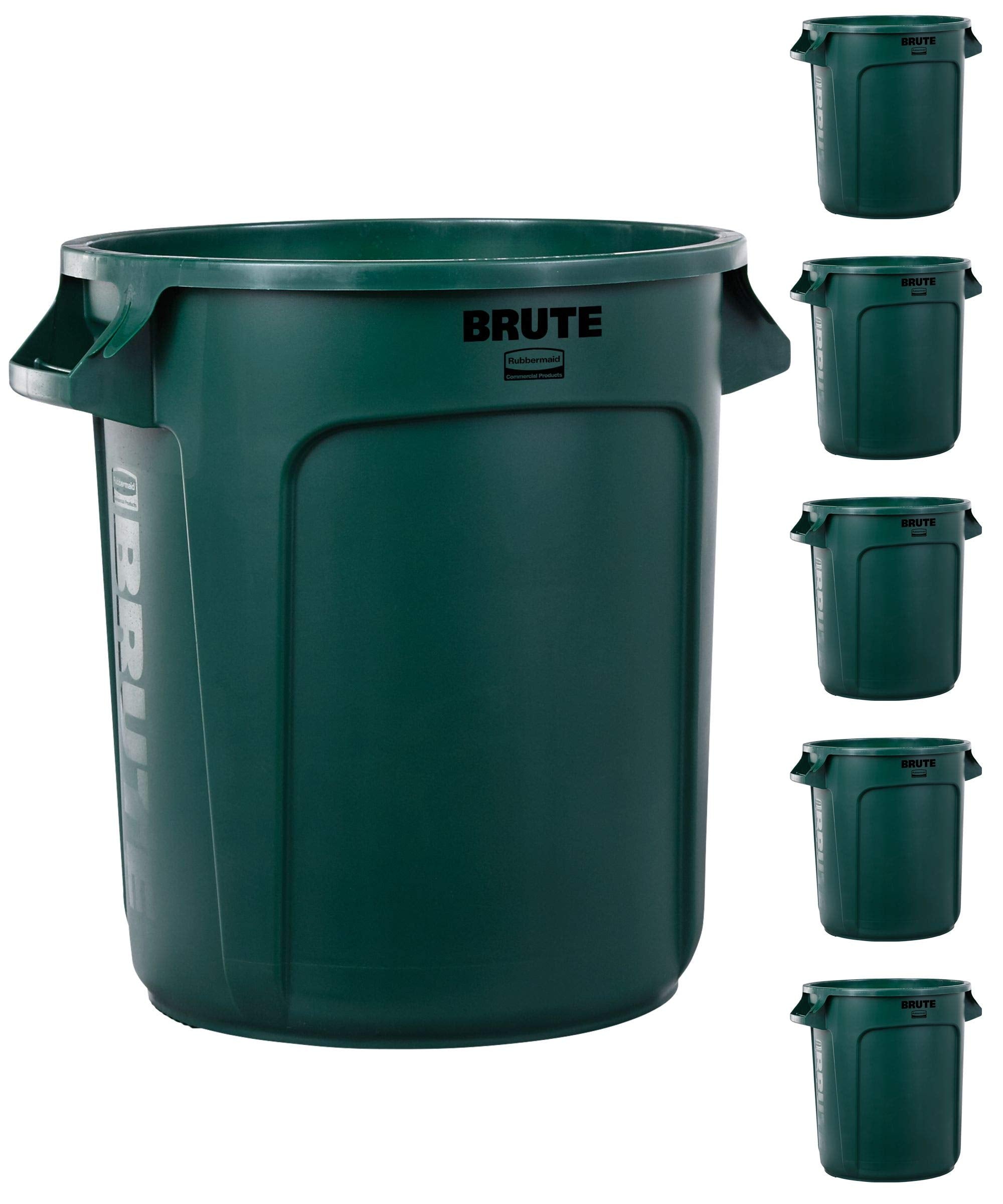 Rubbermaid BRUTE front view of 10-gallon green can showing durable body and shape for reliable waste handling