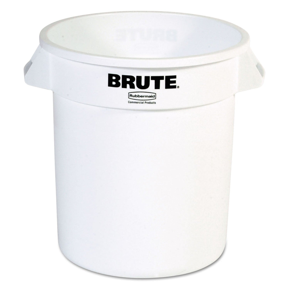 Rubbermaid BRUTE front view showing sturdy design and easy-clean benefit