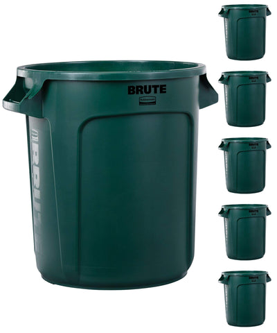 Rubbermaid BRUTE front view of 10-gallon green can showing durable body and shape for reliable waste handling