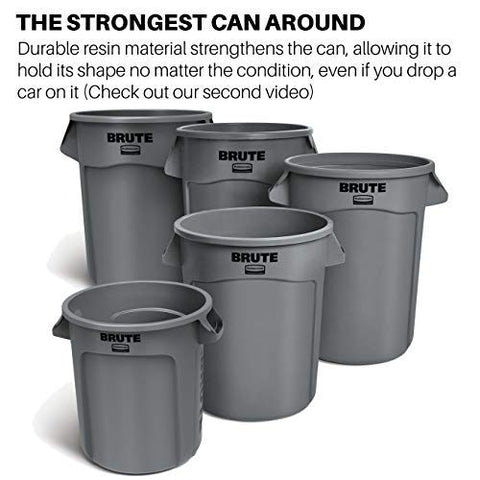 Rubbermaid BRUTE cans stacked for storage highlighting space-saving design and organized back-of-house use