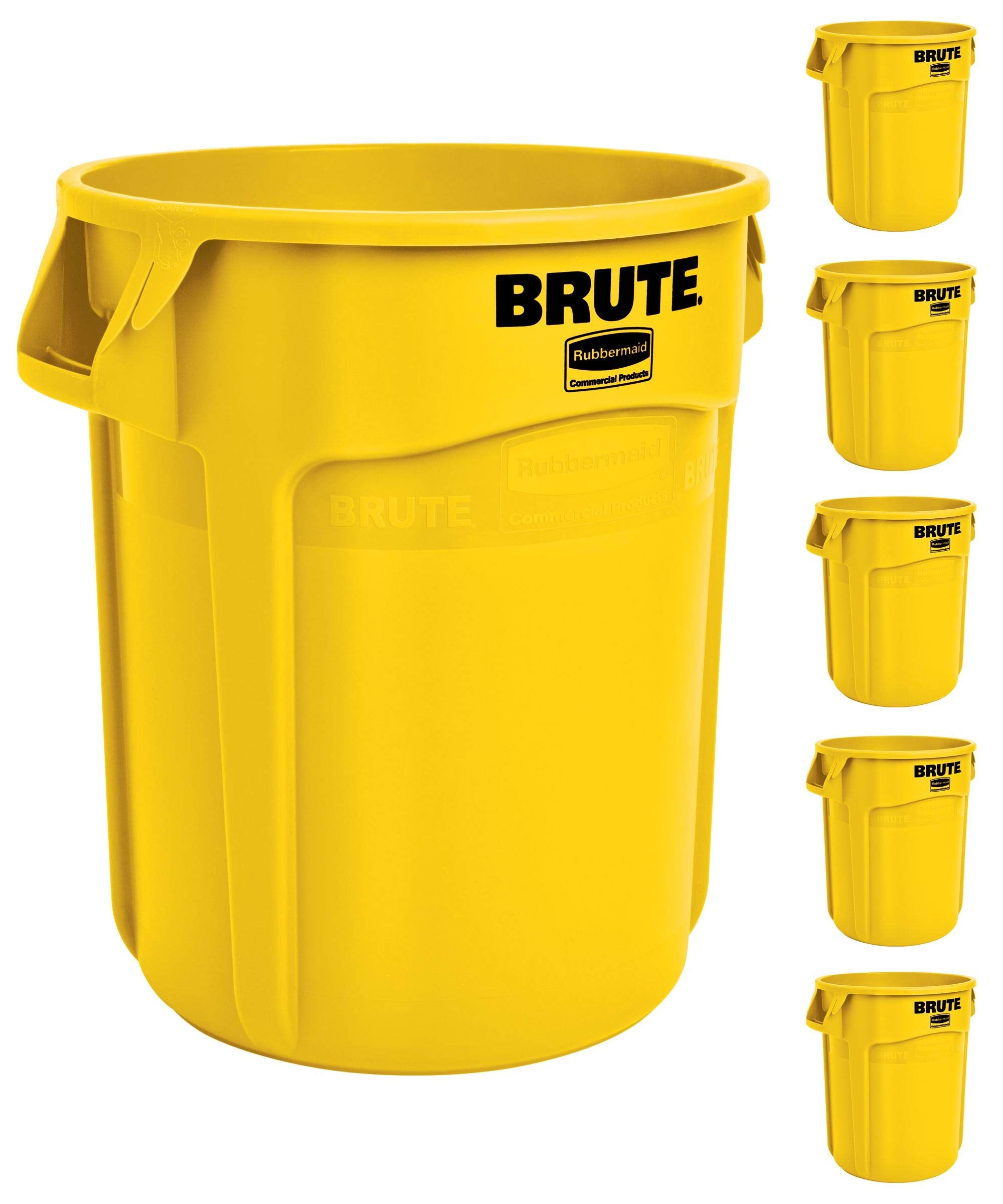 Rubbermaid Commercial BRUTE front view showing bright yellow durable finish and capacity