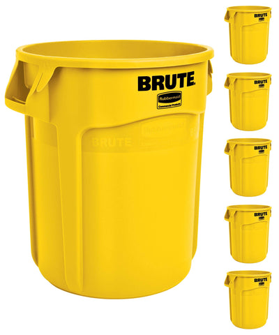 Rubbermaid Commercial BRUTE front view showing bright yellow durable finish and capacity