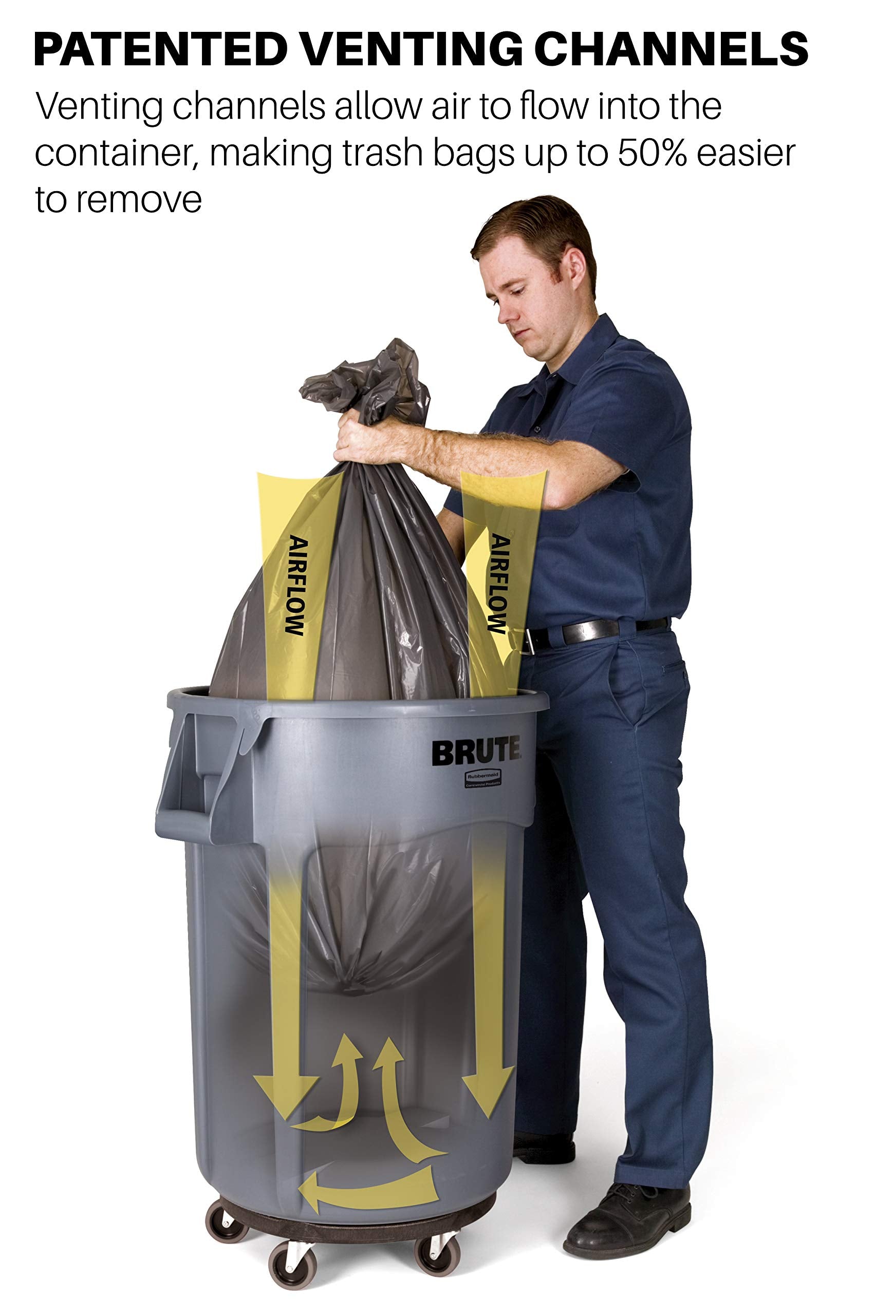 Rubbermaid Commercial BRUTE integrated liner cinch demonstration for knot-free bag changes