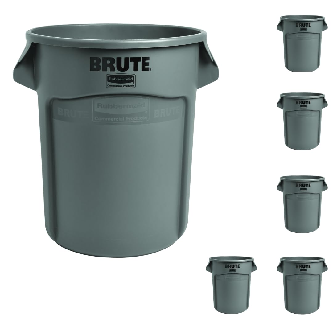 Rubbermaid BRUTE 20‑gallon front view showing durable body and gray finish for long life