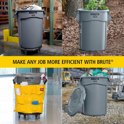 Rubbermaid BRUTE beside pallet showing scale and large-capacity benefit