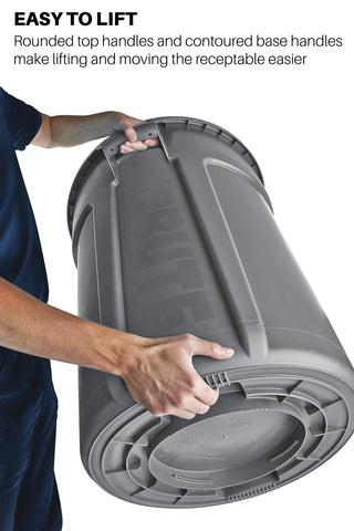 Rubbermaid BRUTE reinforced base detail demonstrating crush resistance and long-lasting wear